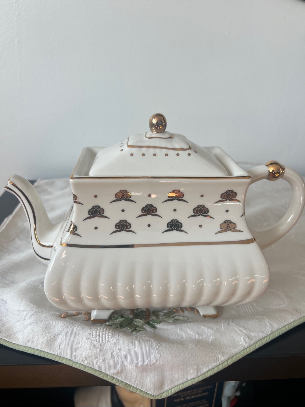 Anthropologie Cream and Gold MET Collaboration Stoneware Teapot
